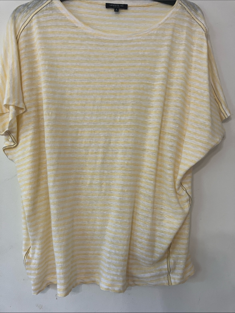 Lafayette 148 New York Pale Yellow and White Striped Short Sleeve Top